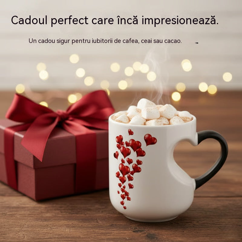 ⏰ O cană ceramică în formă de inimă, care își schimbă culoarea, de oferit persoanei dragi 💝✨
