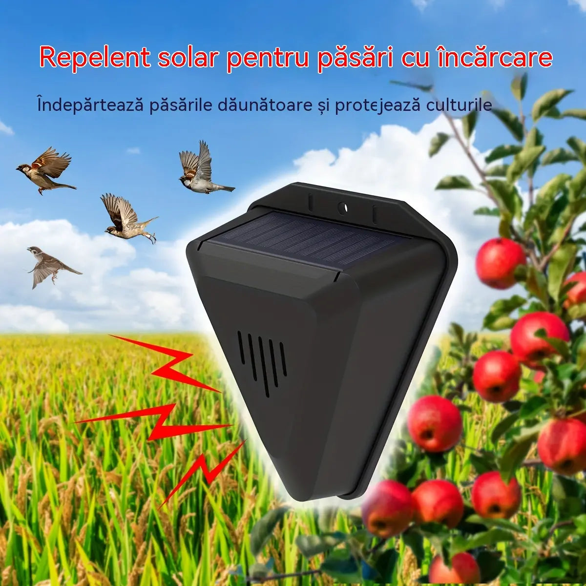 Orchard Fish Pond Rice Paddy Solar Power Sunet și lumină de alarmă de alarmă pentru păsări Repeller