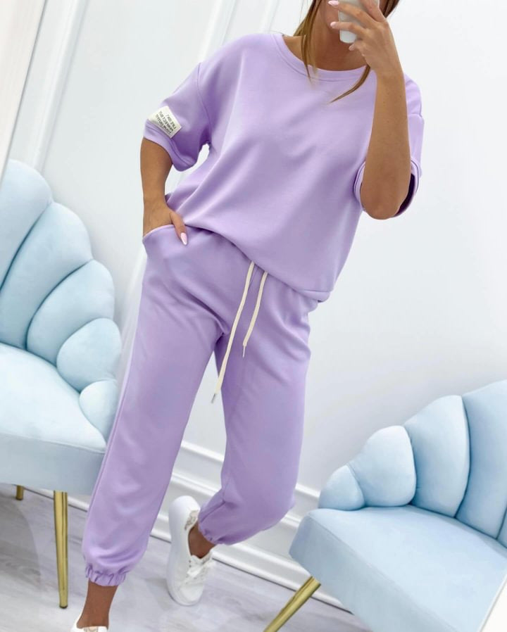 ⏳ Ofertă limitată în timp! ⏰ Set casual pentru femei, compus din un top uni și pantaloni