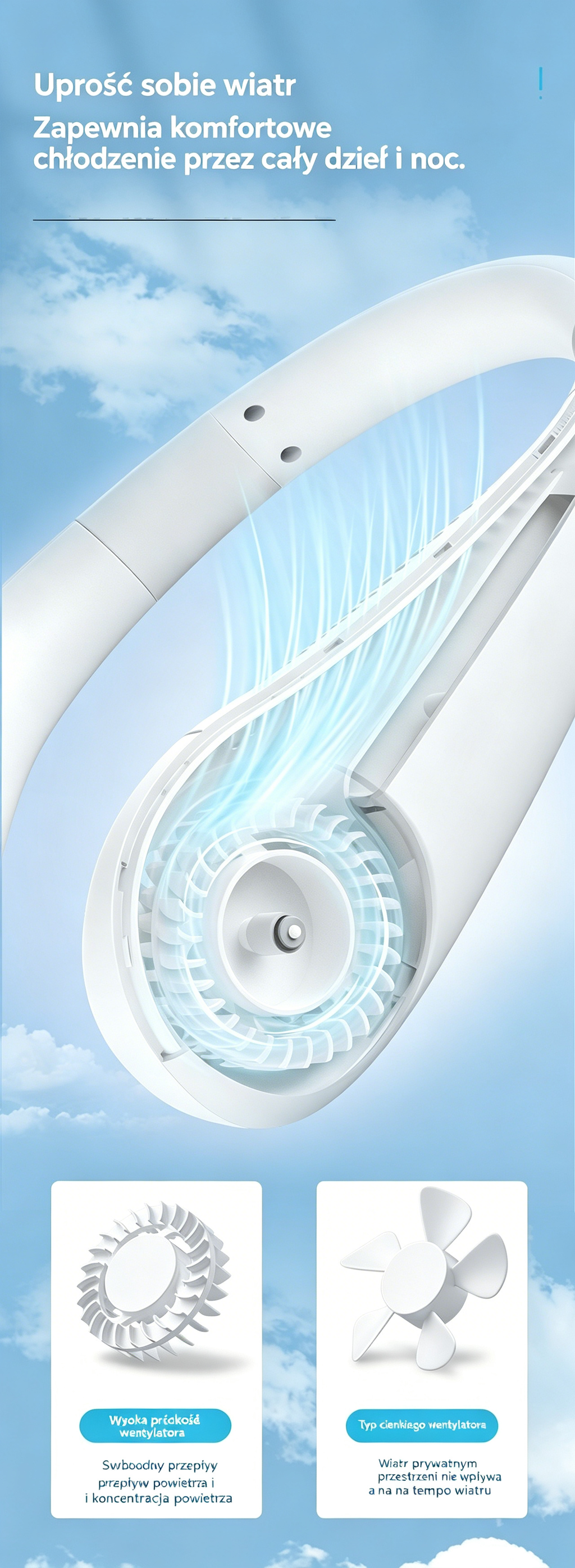 🌬️ Ventilator portabil USB pentru gât – răcoare mereu la îndemână!