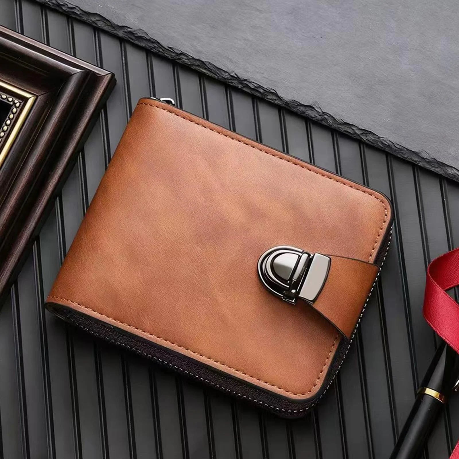 Portofel din Piele Naturală pentru Bărbați: Design Retro cu Fermoar, Compartiment Carduri și Protecție RFID