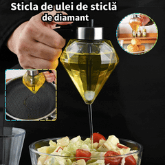 🍯🧉Dispenser de miere și sirop din sticlă cu design Diamond, recipient fără picurare cu suport, perfect pentru miere, sirop de arțar și ulei de măsline, accesoriu elegant pentru bucătărie și cafenea