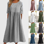 👗【S-5XL】Rochie Lejeră cu Buzunare 2025 🧵 | Bumbac, Culoare Vopsită în Nuanțe Naturale 🌿