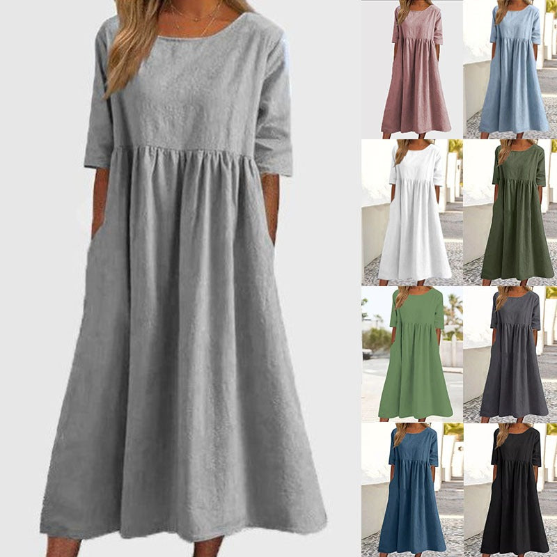 👗【S-5XL】Rochie Lejeră cu Buzunare 2025 🧵 | Bumbac, Culoare Vopsită în Nuanțe Naturale 🌿