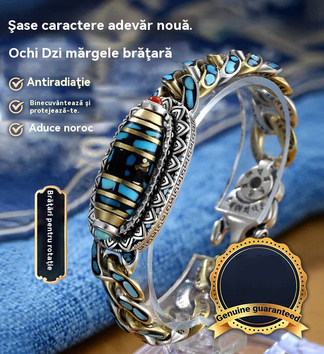 ✨️【Cumpărați 1, primiți 1 gratuit】💝 Brățară din argint 925, retro, cu șase cifre, turcoaz, cu mărgele de transfer Mantra