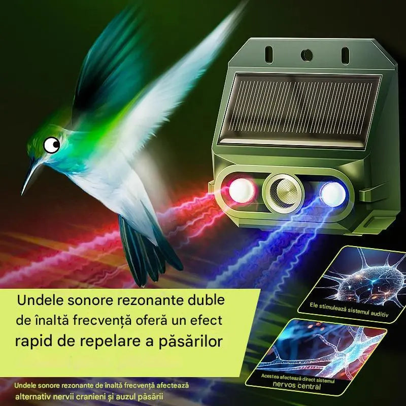 Repelent solar cu ultrasunete pentru animale pentru exterior Repelent pentru păsări cu lumină infraroșu intermitent cu LED roșu și albastru