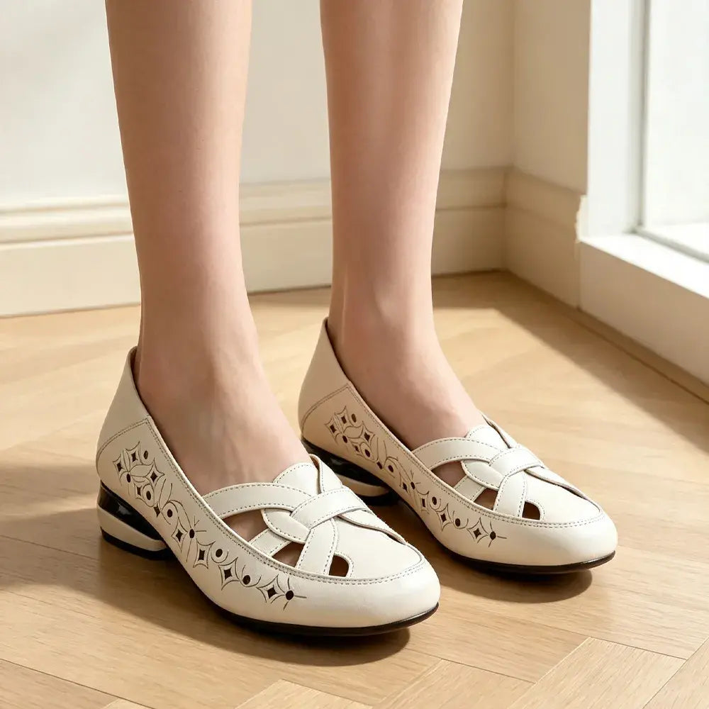 【35-40】Pantofi Eleganți Francezi din Piele Naturală cu Design Perforat și Talpă Moale