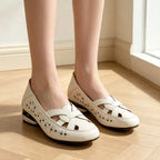 【35-40】Pantofi Eleganți Francezi din Piele Naturală cu Design Perforat și Talpă Moale
