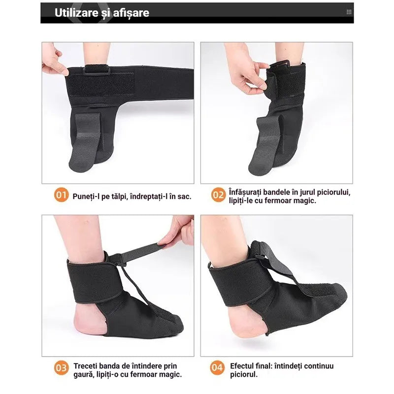 【2 buc】Orteză pentru Picior Drop (Drop Foot) și Fasciită Plantară – Suport de Gleznă Reglabil, Corectare Varus/Valgus, Bandă de Întindere și Talpă Antiderapantă