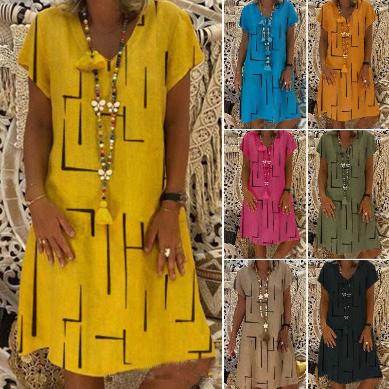 🏆👗【S-5XL】Rochie imprimată din bumbac cu decolteu în V