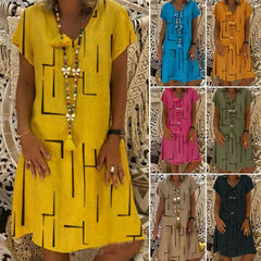 🏆👗【S-5XL】Rochie imprimată din bumbac cu decolteu în V