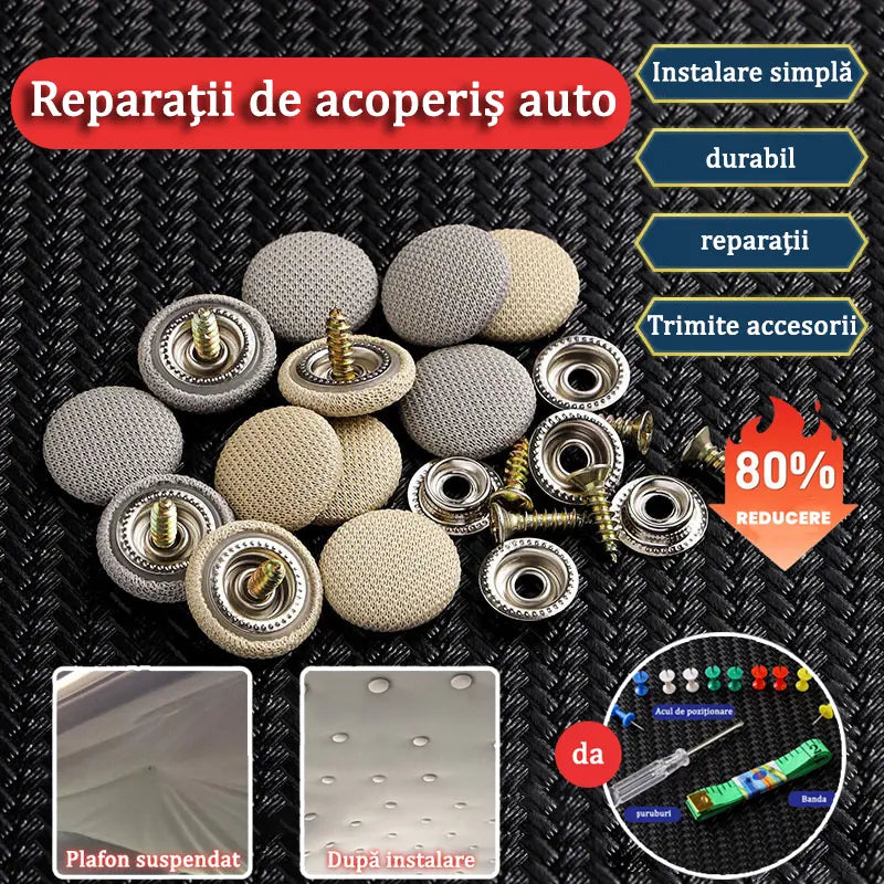 🔥【30% OFF】Pânza de pe acoperișul mașinii cade, reparați catarama de fixare a cuielor Modificare și recondiționare interior a mașinii chins fără demontare (kit de instrumente de instalare + șurubelniță + prosop inclus)
