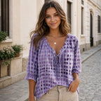 Bluză de Damă în Stil Boho cu Șnur și Volane, Imprimeu cu Buline, Material Subțire, Respirabil și Moale