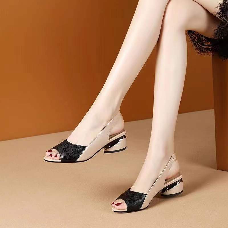 【35-43】Vara stil nou gura de peste toc gros sandale romane dama