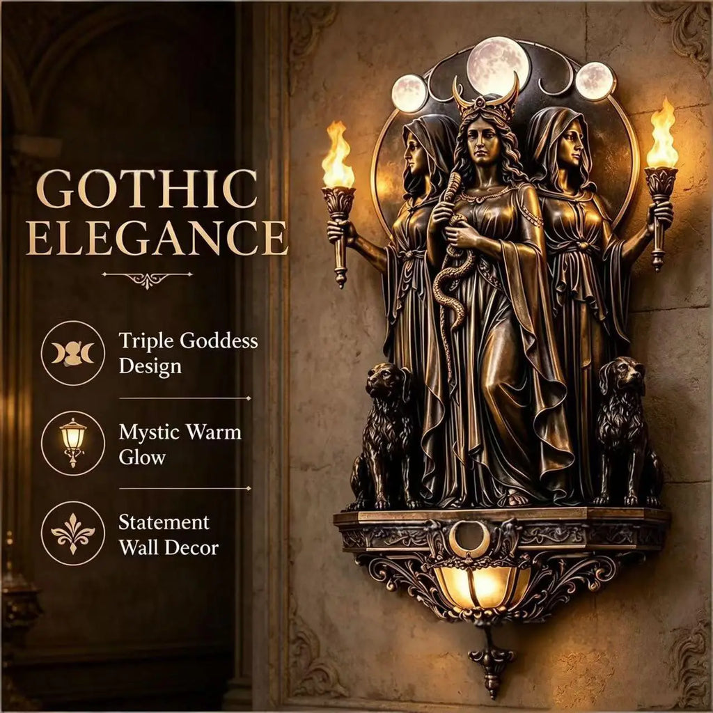 🌙Lampă de perete LED cu cele trei zeițe Hecate – lampă de perete stil Wicca