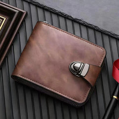 Portofel din Piele Naturală pentru Bărbați: Design Retro cu Fermoar, Compartiment Carduri și Protecție RFID